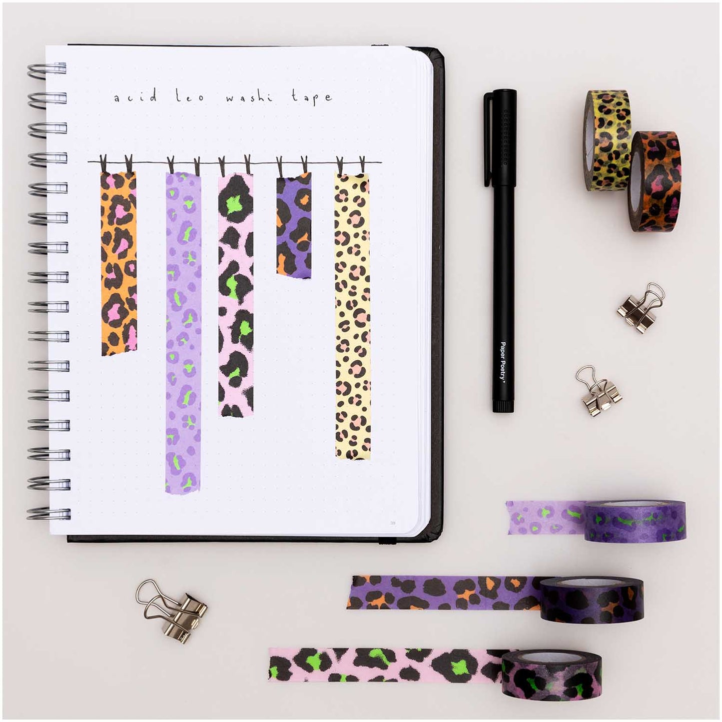 5x washi páska s leopardími motivy a neonovými barvami – 5 ks