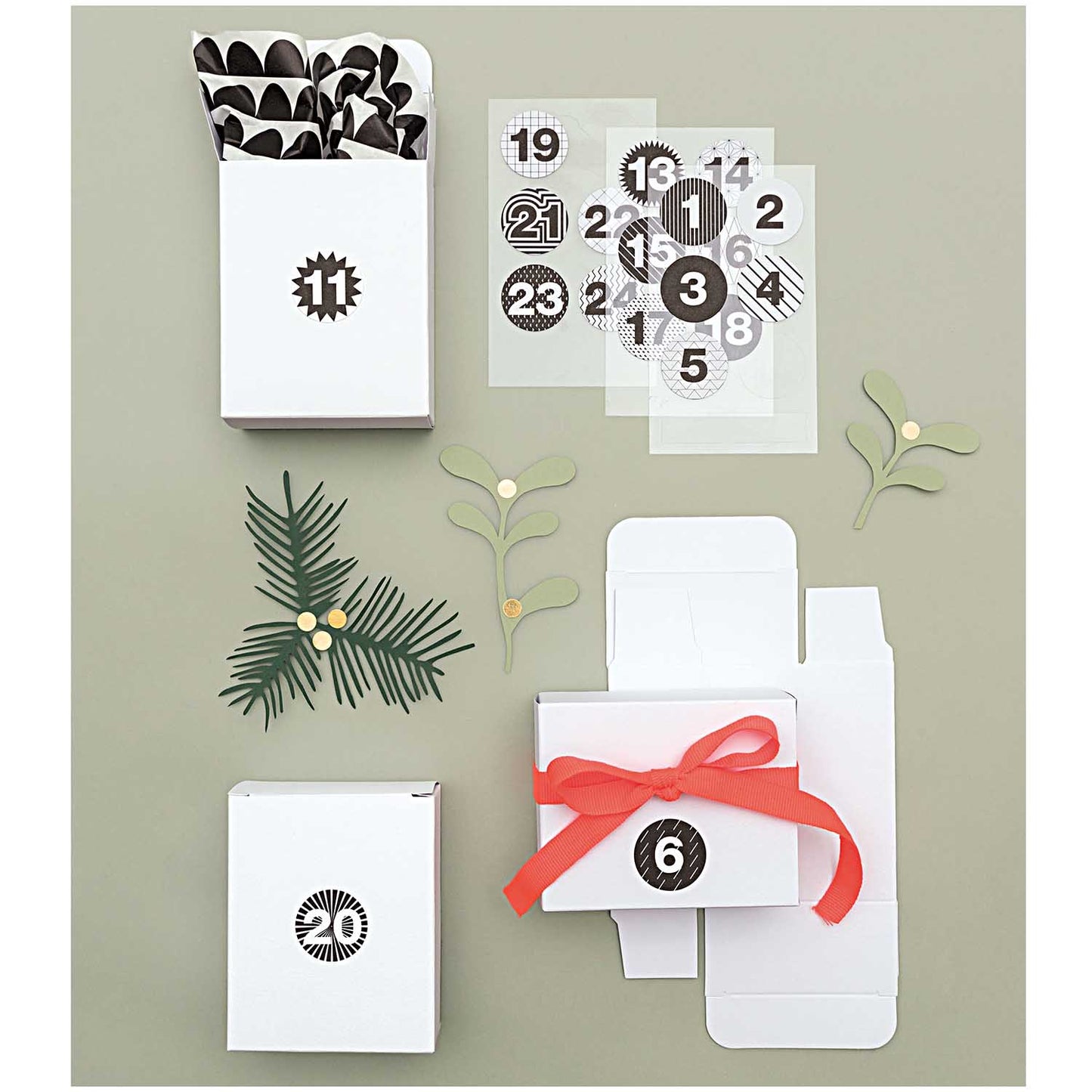 adventní kalendář — bílé krabičky