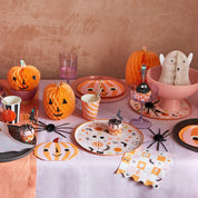 papírové kelímky — halloween — pink n’ orange stripes