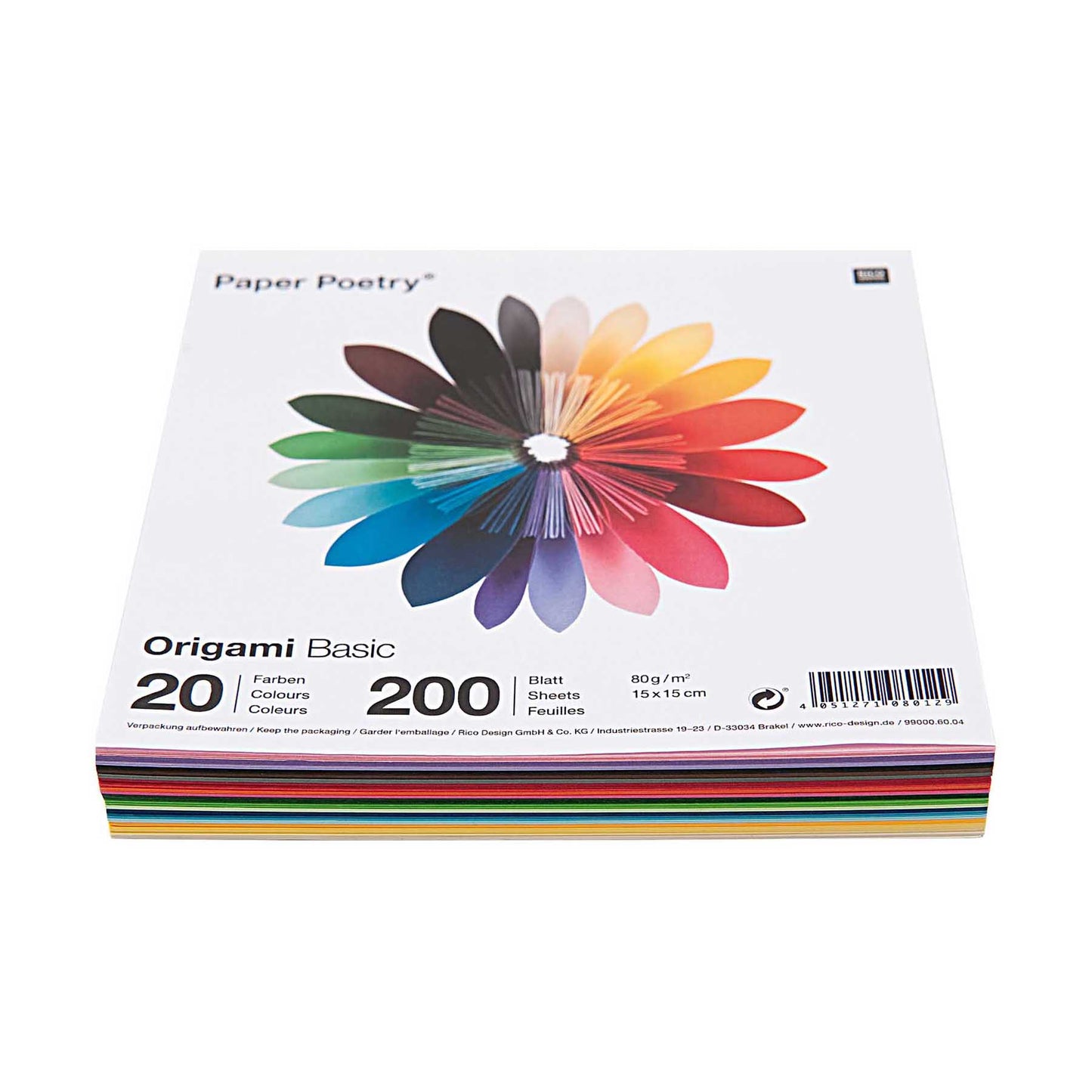 origami papír — 200 listů (20 barev)