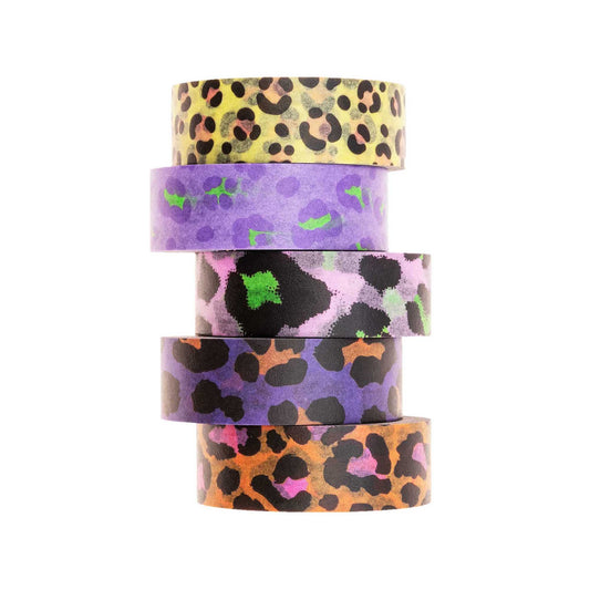 5x washi páska s leopardími motivy a neonovými barvami – 5 ks