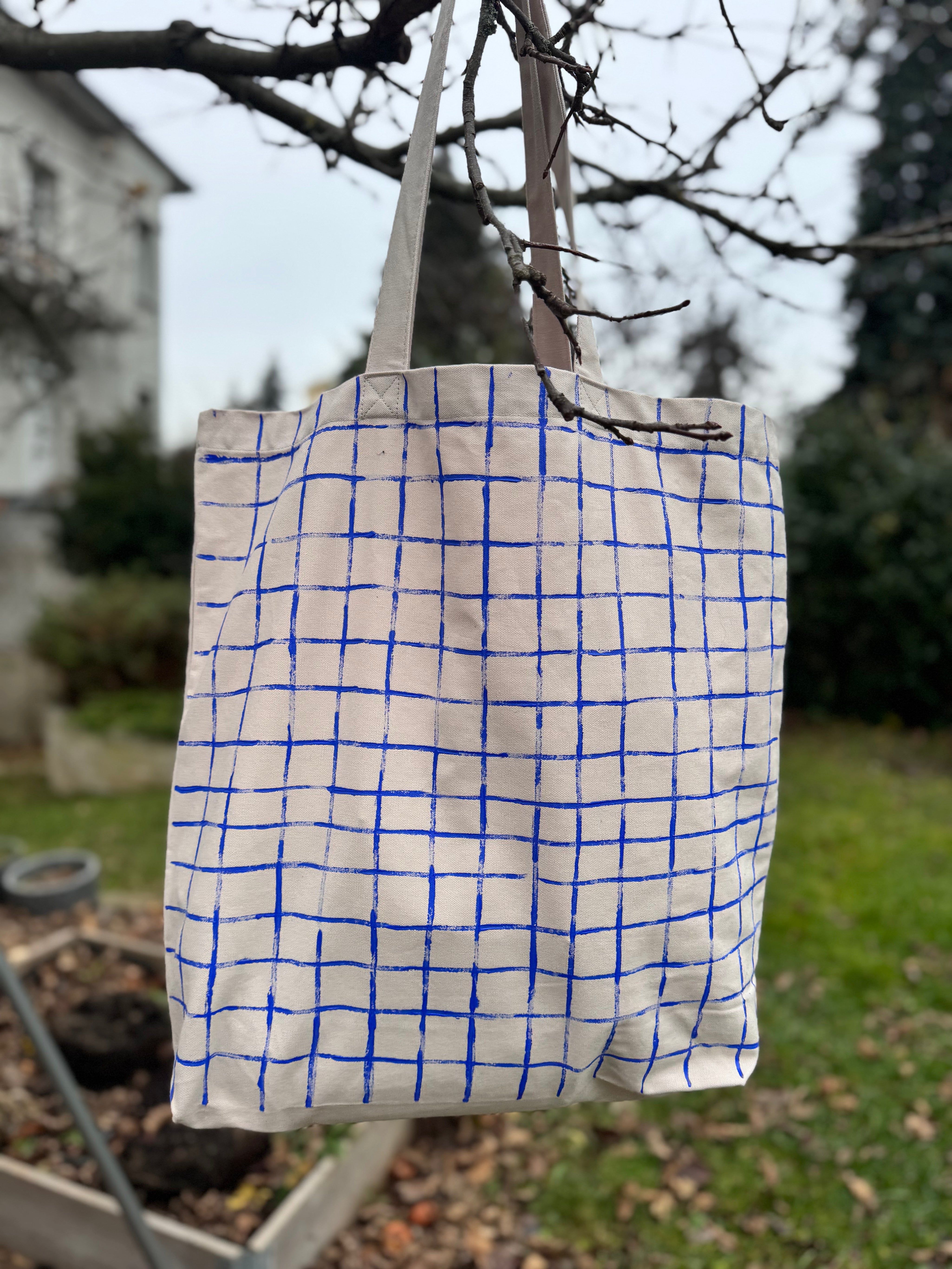 Shopper plátěná taška — blue grid