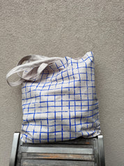 Shopper plátěná taška — blue grid