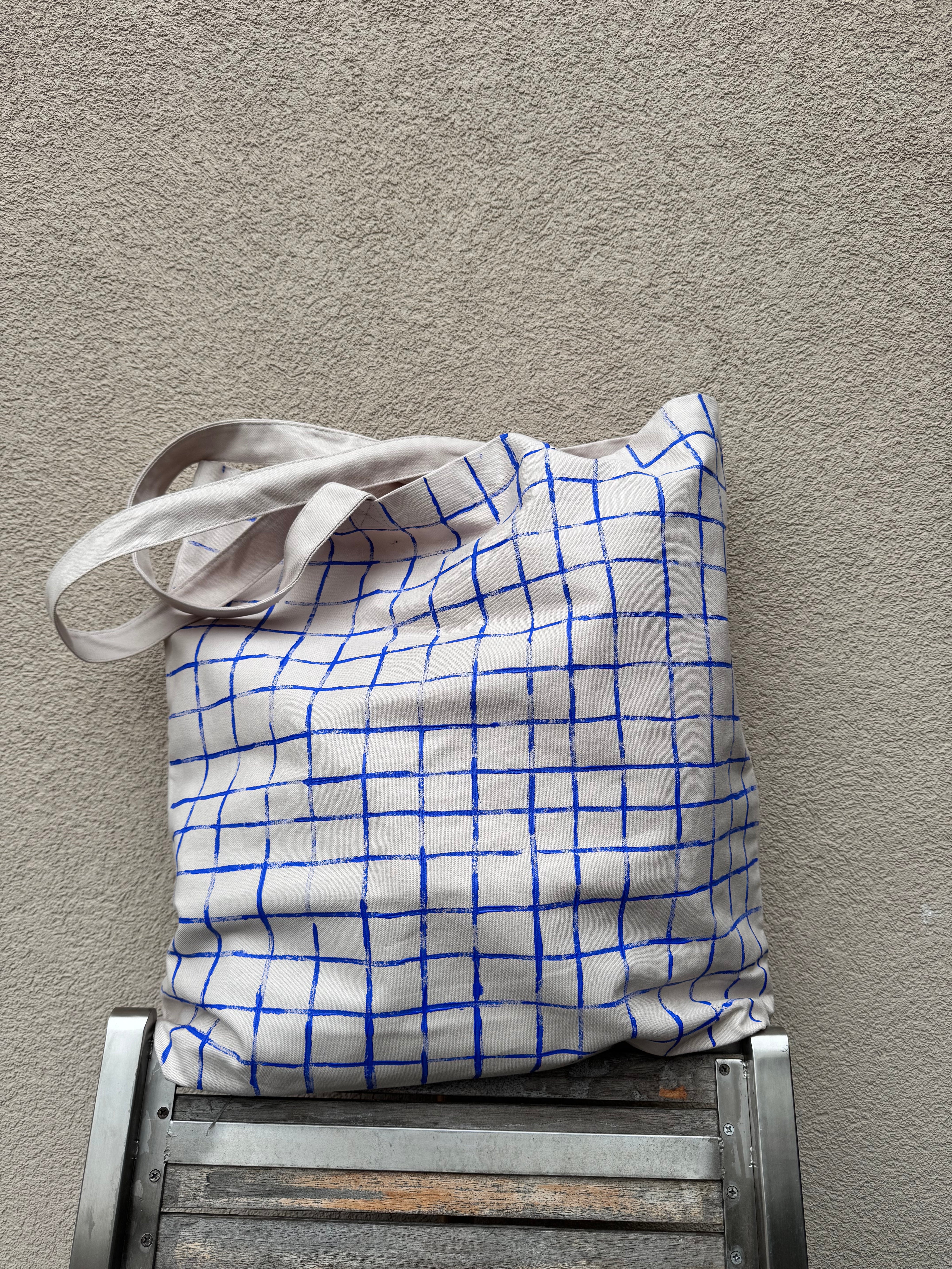 Shopper plátěná taška — blue grid