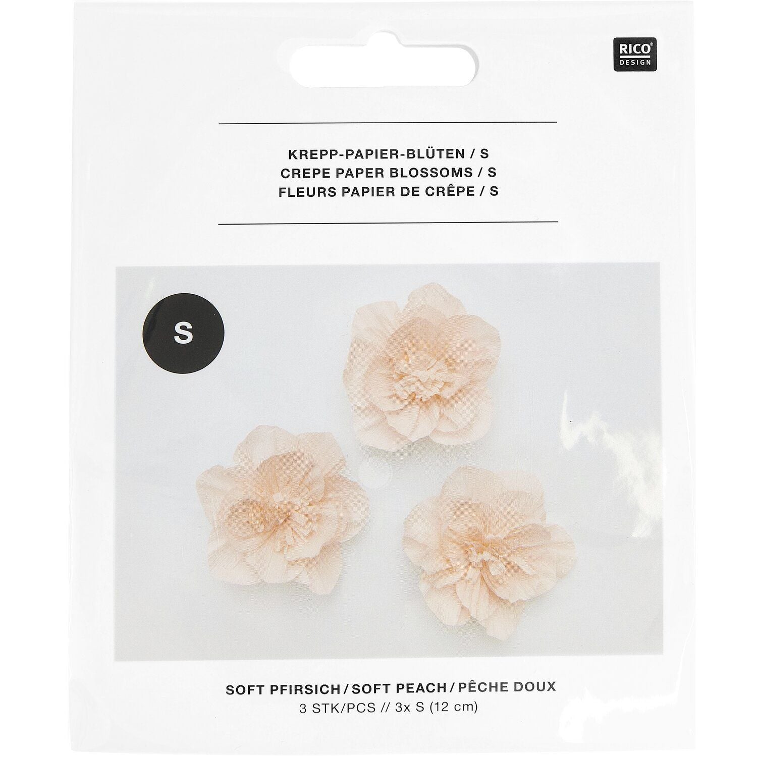 květy z krepového papíru — soft peach — 3 ks