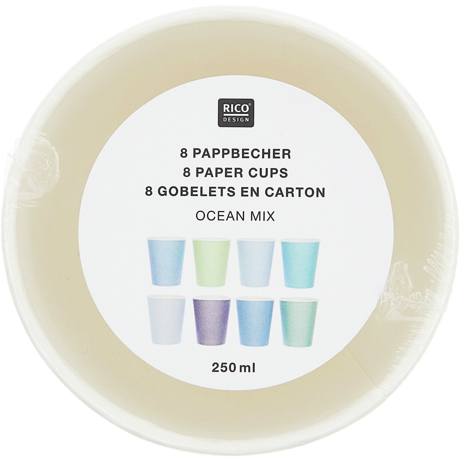 papírové kelímky v modrozelených odstínech — oceán mix