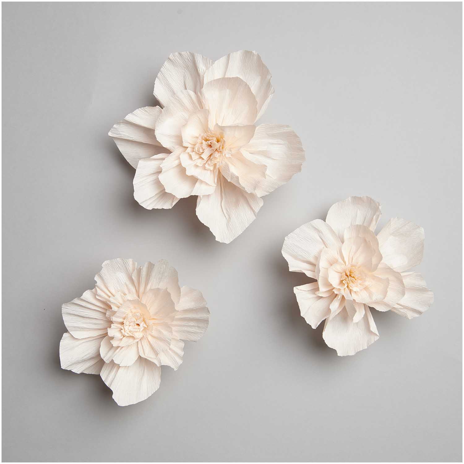 květy z krepového papíru — soft peach — 3 ks